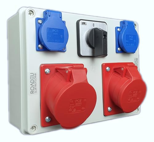 RoadEu - Coffret de Chantier, Répartiteur électrique mural et prises 32A/16A - 230V - Prise murale avec interrupteur principal - IP44 - Répartiteur de courant de construction