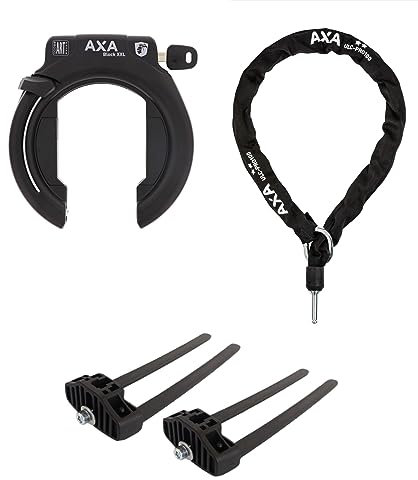 Axa Rahmenschloss Block XXL abziehbar/nicht abziebar + Kette wählbar + MSZweirad Befestigungsmaterial (Schloss (Schlüssel nicht abziehbar), + Kette ULC Pro 100/8,5)