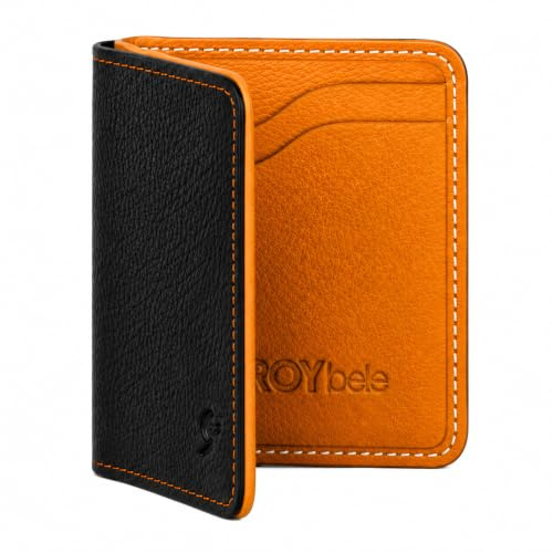 ROYBELE Mens Wallet, RFID Blocking, Leather, Card Holder, 6 Cards, Cash, Slim Minimalist, Front Pocket (Brown Gold).