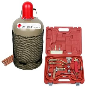 ROTHENBERGER Industrial Turbo Lötset | 18-teilig im Koffer inkl. Propangasflasche 5 kg (leer) und Kupfer-Hartlot 5 Stäbe | Hartlöten, Weichlöten, Kapillarspaltlötung