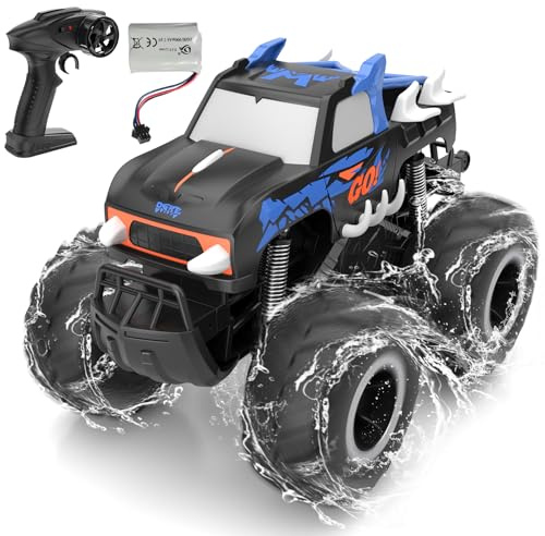 Monster Truck Amphibie 1:16 Ferngesteuhrtes Auto,Mini Elektro-Spielzeugautos Rock Crawler Wasserdicht Staubdicht RC Monster-Truck 4WD Felskletter RC Car (Blue)