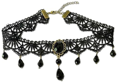 LEEQBCR 1 Stück Gothic Personalisierte Halskette, Schwarz Sexy Spitze Kragen Quaste Edelstein Halskette Halloween Party Zubehör für Frauen Mädchen