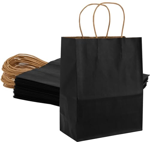 CHUIFAI 30 Stück Papiertüten mit Henkel Schwarz, 21 x 11 x 27 cm Geschenktüten Papier Partytüten, Kraft Papiertüten für Partys, Geburtstag, Basteln, Einzelhandel