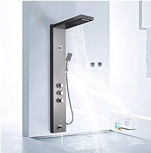 BGFYUSF Thermostatische Duschsäule, Wasserfall-Regenduschpaneel mit Düsen, Wannenauslauf, Handbrause, Turm-Duschsäule