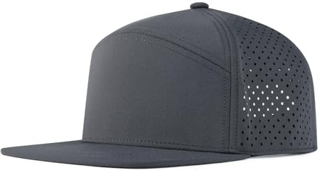 FEINION Men Flat Brim Adjustable Performance Hat Snapback Laser Perforated Baseball Cap (Dark Grey)