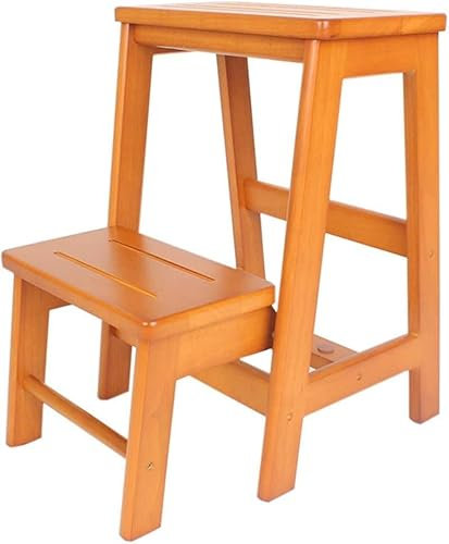 SZITW Tritthocker für Zuhause, Tritthocker, kleine Fußhocker, Treppenstuhlsitze, Holzleiter, Treppenregal, Trittleiter, 2-lagiges Pedal, verbreiterte Sicherheitsschuhbank aus Eiche, Haushaltsküche