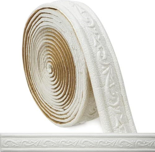 WAPANE Self Adhesive Wall Mouldings with Relief - Decorative Adhesive Foam Edges for Kitchen and Bathroom, Greek Classic Adhesive for Tiles and Mirrors White