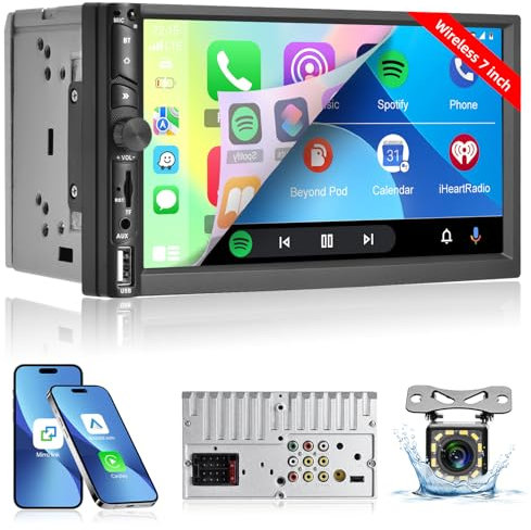 [Wireless] Autoradio 2 Din con Carplay Senza fili e Android Auto, Touch Screen da 7 Pollici Stereo Auto con Mirror Link EQ Bluetooth FM Radio SWC AUX USB + Telecamera Posteriore