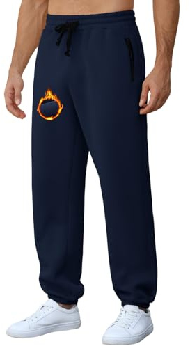 Voqeen Herrjoggingbyxor fleece termiska joggingbyxor för vinter träningsoverall byxor med dragkedja vardagliga varma löparbyxor med dragsko elastisk manschett för sport, marinblå, XXL