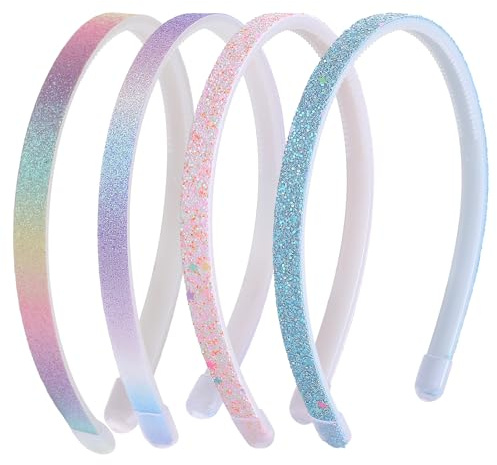 Molain 4 styck Glitter Hårband, Söta Slidfasta Pannband av Plast med Tänder Hårband Barn Flickor Hårsmycken för Små Flickor