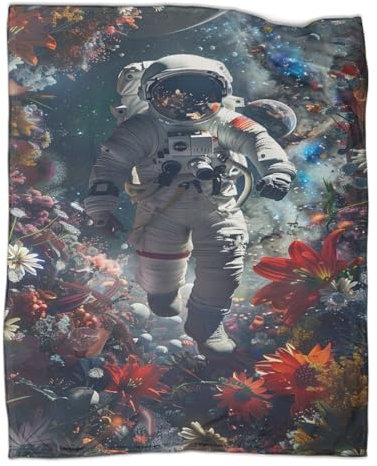Astronaut Kuscheldecke 50x60inch(127x152cm),weich & Warm,extra Flauschig Als Sofadecke Blumes and Pflanzen Wohndecke Yogadecke Tagesdecke,Plüsch Sofaüberwurf