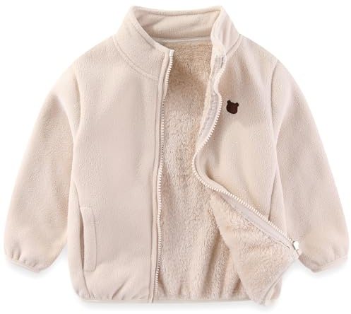 Gajaous Chaqueta de polar para niños pequeños, abrigada con cremallera completa de manga larga, abrigo cálido para bebés, niños y niñas, otoño, primavera e invierno
