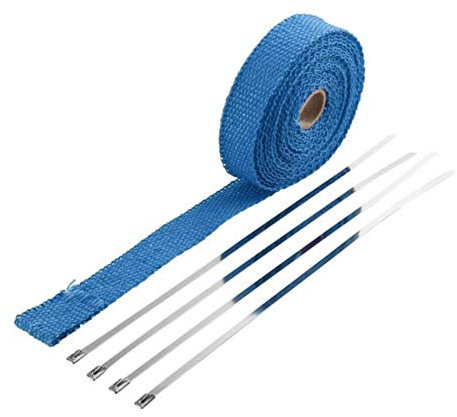 Auspuffband，Hitzeschutzband Auspuff 5m Auto Motorrad Auspuff Wrap Rohrkopf Wärme Wrapp Turbo Mainfold Wärmeabgas Thermal Wickelband Edelstahl Krawatten(Blue)