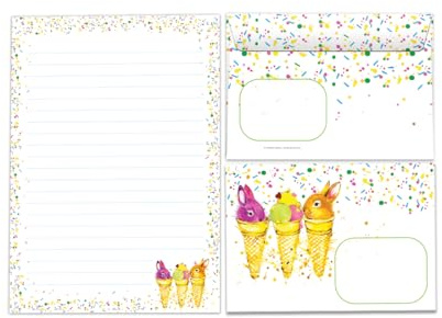 Briefpapier-Set Briefblock mit Umschlag für Mädchen Jungen Kindermotiv Kaninchen Briefbögenblock liniert (Block A5 mit 25 Blätter + 15 Umschläge)