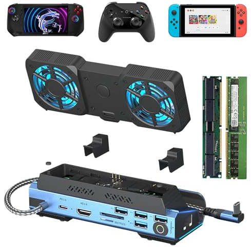 Docking Stations with M.2 NVMe Enclosure 100W Fast Charging 4K@60Hz USB Hub 1000Mbps SD/TF Card Reader for steam Deck Dock/rog Ally Dock/Xbox PS5 Laptop Phone16 Switch Legion go Dock with Fan 10 in 1