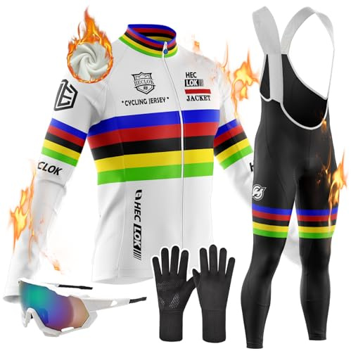 Abbigliamento Ciclismo Uomo Invernale Tuta da Ciclista Manica Lunga Completo Strada MTB Bici,con 9D Imbottiti Gel, Maglia Bicicletta Termico Vello Giacca e Pantaloni Salopette