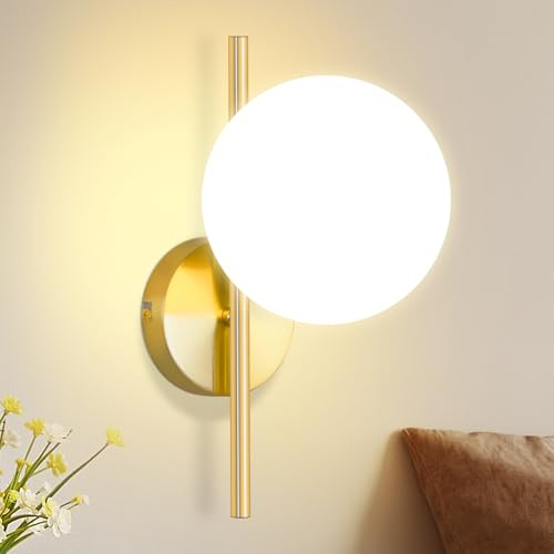 ZMH Wandleuchte Innen Wandlampe Schlafzimmer Vintage Glaskugel Lampenschirm | Wandbeleuchtung Treppenhaus Gold Flurlampe Glas Lampenschirm Badezimmer E27 Modern Beleuchtung für Flur(Ohne Leuchtmittel)