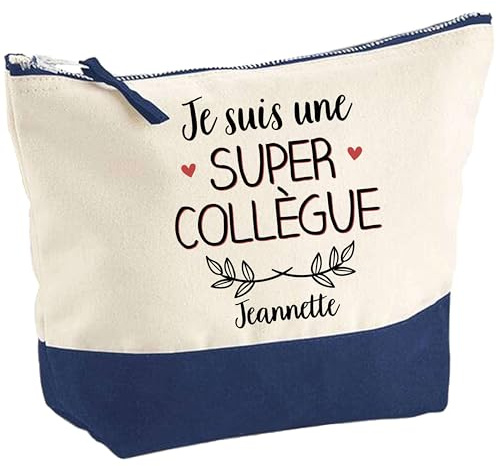 Pochette Jeannette Super Collegue | Idée Cadeau pour Collègue Travail Retraite Trousse Grand Format Maquillage Toilette