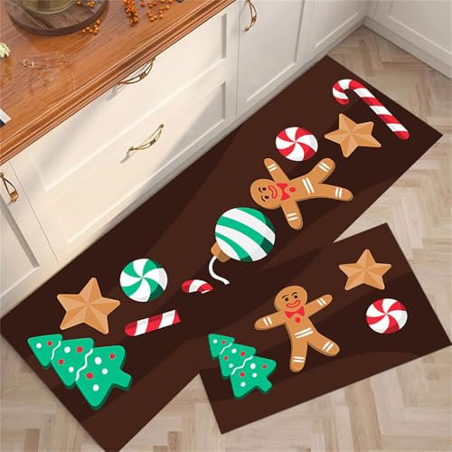 Highdi Weihnachten Küchenläufer, Frohe Weihnachten Saugfähig Läufer Flu Teppich Küche Flur Teppich Läufer, Diatomeenerde Teppich Küche, für Küche, Flur, Esszimmer (40x150cm,Braun)