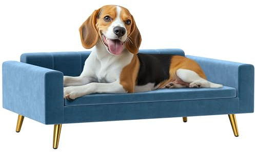 PawHut - Sofá para Perro, Cama para Perro, Revestimiento de Terciopelo Sedoso, 94 x 59,5 x 31,5 cm, diseño escandinavo, sofá para Perro sobre pie, con cojín Suave, Patas de Acero Inoxidable, Color