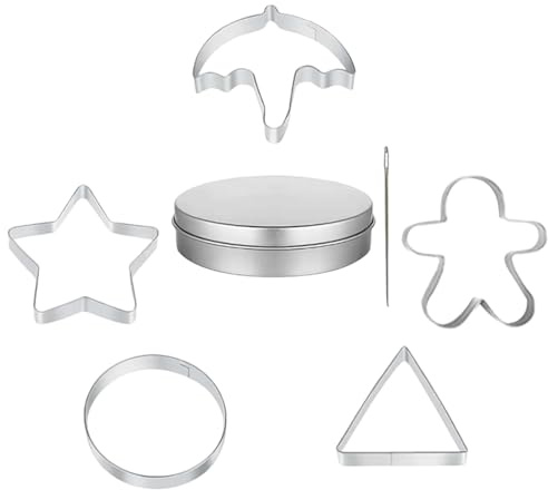 Korean Sugar Candy Making Kit Tools Cookie Cutters Game 7Pcs Stainless Steel Umbrella Triangle Star Circle Baking Cake Fruits Biscui Molds with Tin Box for Party Supplies