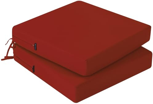 PRIMEPATIO Outdoor Stuhlkissen 45x45, 2er Set mit Bändern, Ziegelrot | Wasserdichtes Sitzkissen mit Weicher Schaumstofffüllung, Perfekt für Gartenstühle, Terrassenmöbel und Balkonstühle