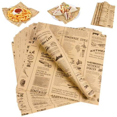 HAGOT 100 Piezas Papel Horno, 25 x 25 cm Papel Antigrasa para Alimentos, Papel Periodico Alimentos
