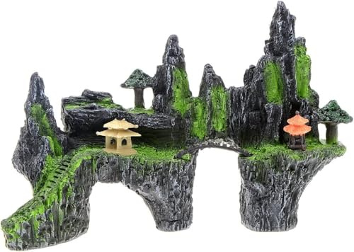 MC MEICHUANG Aquarium Mountain Ornament Resin Fish Tank Decoration with Cave & Tree House, Large Rock Decor for Shrimp, Betta
