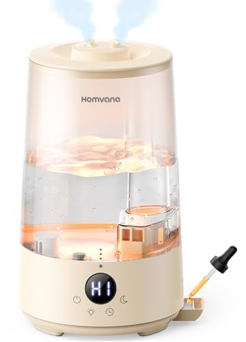 Homvana Humidifiers for Bedroom Home, 3.6L Cool Mist Top-Fill 34H Super Long Time, Quiet 23dB, Baby Humidifier, Oil Diffuser for Large Room, Plants, Nursery, Office BPA FREE, Ultrasonic (Cream)