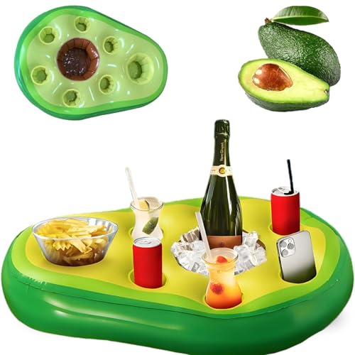 CUVZORA Poolbar Aufblasbarer Getränkehalter, 7 Aufbewahrungslöcher für Getränke und Snacks,Umweltfreundliches PVC Material, Perfekt für Familienfeiern und Strandpartys, Outdoor Aktivitäten (Avocado)
