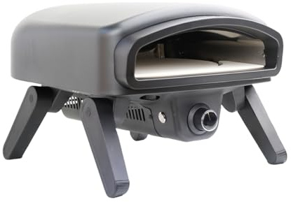 SANTOS Pizzaofen O-140 Black mit Motor – Gas-Pizzaofen 4,7 kW – Drehteller & 360° Bräunung – Cordieritstein Ø35cm – 500 °C – Outdoor – klappbar – schwarz