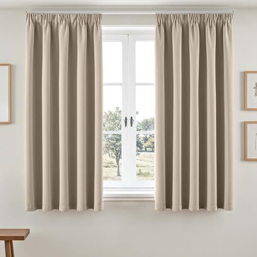 Vangao Verdunklungsvorhänge mit Kräuselband H160 x B140cm 2er Set Beige | Gardinen für Schienensystem Blickdicht, Wohnzimmer Schlafzimmer Küche Kinderzimmer Fenster, Verdunklungsvorhänge Kurz