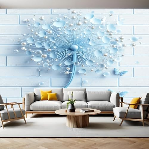 Azul Papel Pintado Fotografía Flor diente de león Fotomurales Decorativos Pared 300x210 cm Sofá Fondo Pared Pintado Papel Tapiz TV Dormitorio Fotomural Sala Mural