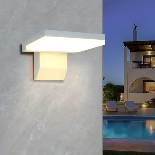 Fynokst 24W Aplique Pared Interior Exterior, 2250LM 3000K Lampara Pared, IP66 Impermeable Moderno Luz Exterior para Terraza, Garaje, 1 Pieza, Blanco