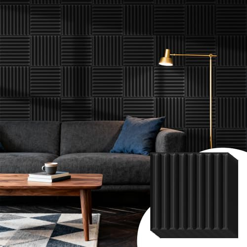 WADILE Panneaux Muraux 3D 30×30 cm – Lot de 30, Panneaux Décoratifs en PVC Noir pour Mur Intérieur, Salon, Chambre, Mur TV, Salle de Jeux, Décoration Maison, Ruban Double Face Inclus