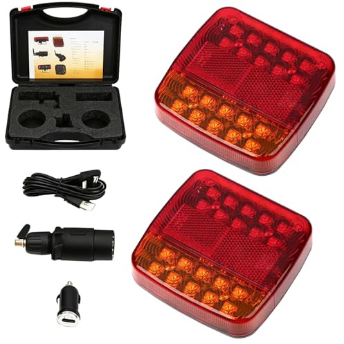 Anhänger Rückleuchten Kabellose, Magnetische Beleuchtungs LED Set mit 7 Pin Stecker, Rücklicht Anhänger Set mit Blinker, Bremslicht, Positionslicht & Kennzeichenlicht für LKW, Traktor, Wohnwagen
