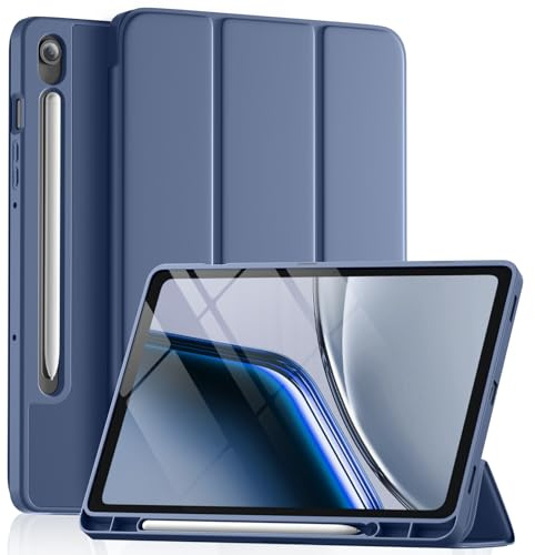 Vobafe Hülle für Samsung Galaxy Tab S10 Lite/Tab S10 FE/S9 FE/S9 | Schutzhülle aus dünnem und weichem TPU mit S-Pen-Halterung, Auto Schlafen/Wachen, Dreifach-Faltständer, Blaugrau