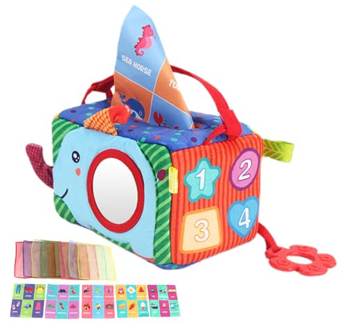 Générique Taschentuchbox, Spielzeug, Lernbuch aus Stoff mit Beißring | sensorisches Spielzeug für Babys – für Flugzeug, Auto, Mädchen, Reisen, 9-12 Monate, Ostern