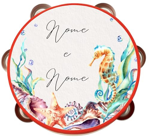 Personalisierte Tamburin 18 cm – Pferd und Muscheln – Geschenkidee für Hochzeiten, Events und besondere Anlässe – personalisierbar (1)
