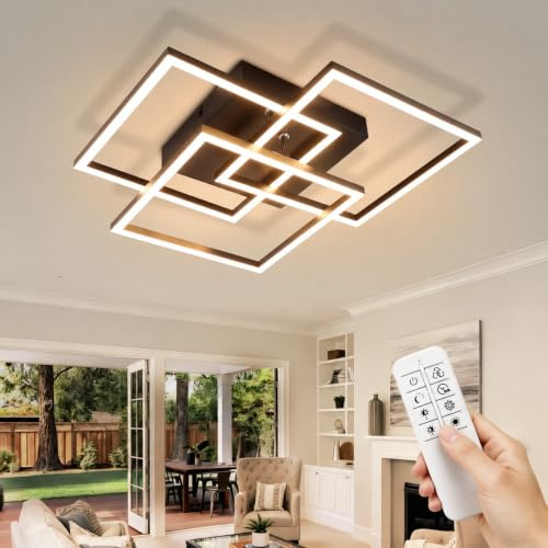 Homefire LED Deckenleuchte Küche Deckenlampe Schwarz 36W Dimmbar aus Metall | 40CM Modern Küchenlampe mit Fernbedienung, Eckig Design Schlafzimmerlampe Mit Memory-Funktion für Esszimmer Wohnzimmer Büro