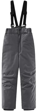 YCBMINGCAN Pantaloni da sci per bambini, invernali, per ragazzi e ragazze, imbottiti, impermeabili, caldi, con chiusura lampo e spalline regolabili per lo sci, grigio scuro, 9-10 Jahre