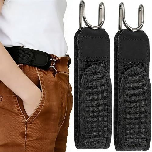 hankousi 2 pezzi cintura elastica con ganci in metallo, cintura regolabile senza fibbia per uomo e donna con chiusura a strappo, cintura tattica e accessorio di moda (nera)