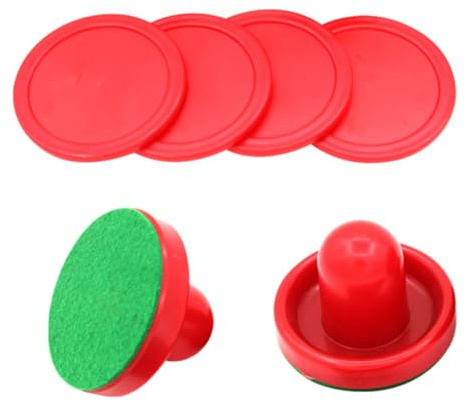 DIYEAH Air Hockey Puck and Pushers Set 76mm Red Resin Paddles 51mm Mini Ice Hockey Discs and Felt Covers for Arcade Table Game Accessories
