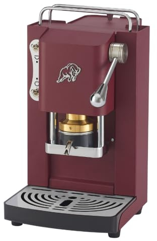 FABER COFFEE MACHINES | 3.0 Pro Essential | Kaffeemaschine ESE 44 mm kompakt mit Glaskanister, herausnehmbarem Padhalter und verstellbarer Padpresse aus Messing (Kirschrot, Chrom)