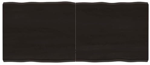 Boltkex Bordsskiva i massivt trä, ek 140 x 60 x 2 till 6 cm, mörk lasyr, trädkant på båda långsidor, som ersättning för skrivbord, bänkskiva i vardagsrummet, kontor