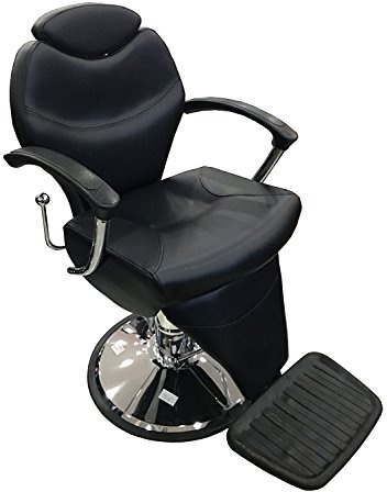 Crisnails® Sillón Profesional de Peluquería, 360º Giratoria con Base Fijo y Apoyapies de Plástico, Altura Regulable, Asiento Suave y Cómodo de Material Piel, Varios Modelos (159-Negro)