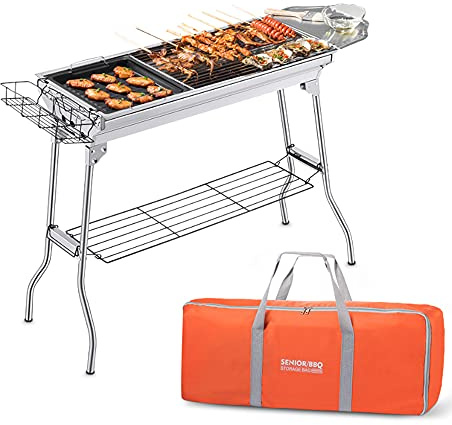 Tragbarer Holzkohlegrill, Outdoor-Grill für Weihnachten, Picknick, Erntedankfest, Familientreffen und Hinterhof-Grill, mit Aufbewahrungstasche und antihaftbeschichteter Bratpfanne