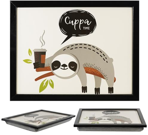 MTS Wooden Lap Trays with Bean Bag Cushion and Sloth Design - Large Padded Tray with Cushion for Kids and Adults - Suitable for Food, Work, Art, Studies, TV, Sofa, Bed