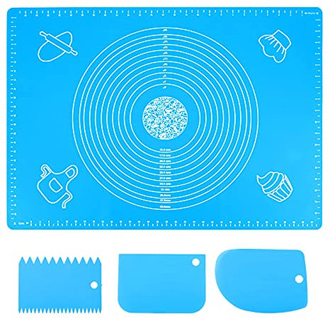 70x50cm Tapete de Silicona para Hornear Baking Mat con Medida, Grande Antiadherente Estera de Silicona con Raspador, Reutilizable Estera de Encimera para Pizza Hacer Fondant Amasar Biscuits Pasteles