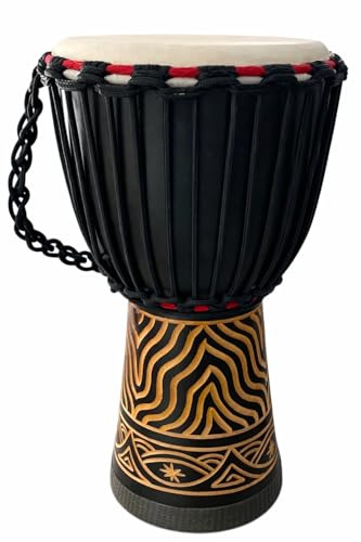 Djembe Drum Bongo Congo African Mahogany Wood Drum With Heavy Base Goat Skin Head Hand Carved Professional Quality - 16 High - NOT MADE IN CHINA